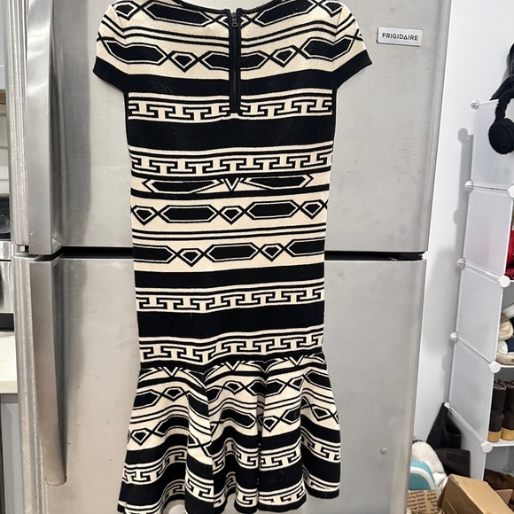 Alice + Olivia Black and Cream Geometric Mini Dress - Picture 3 of 5